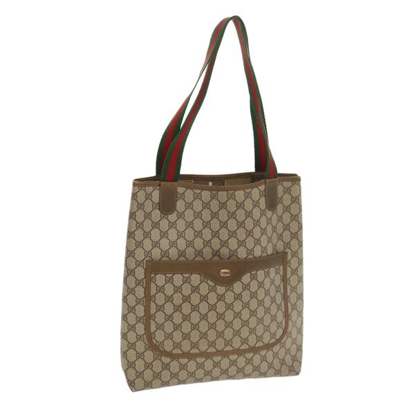 GUCCI Web Sherry Line GG Canvas Tote Bag Pvc Leather Beige Green Red - Picture 1 of 16